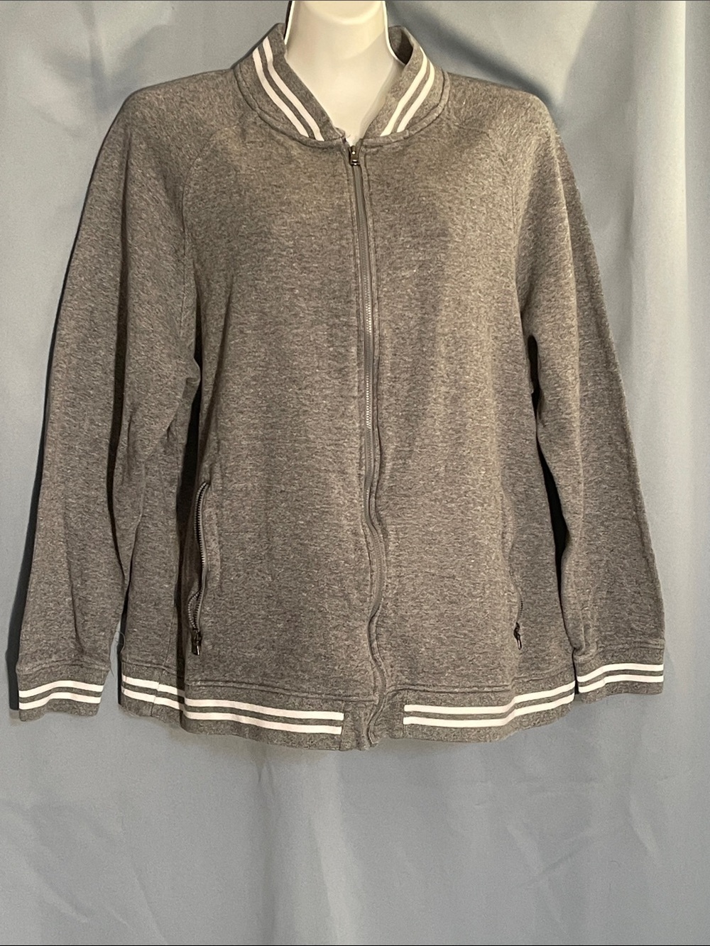 Men's Grey Zip-Up Knit Bomber Sweater Jacket